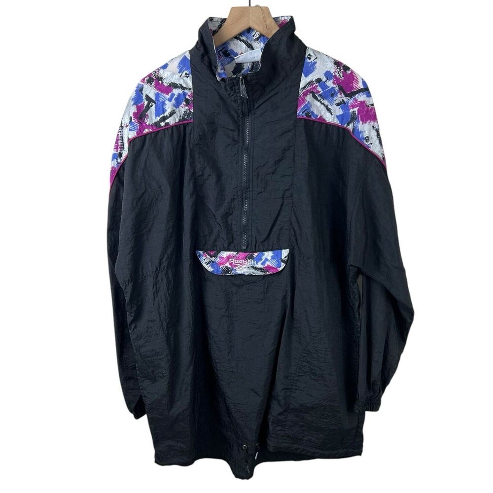 Vintage Reebok Womens XL Nylon Windbreaker Lightweight Half Zip Jacket 90s